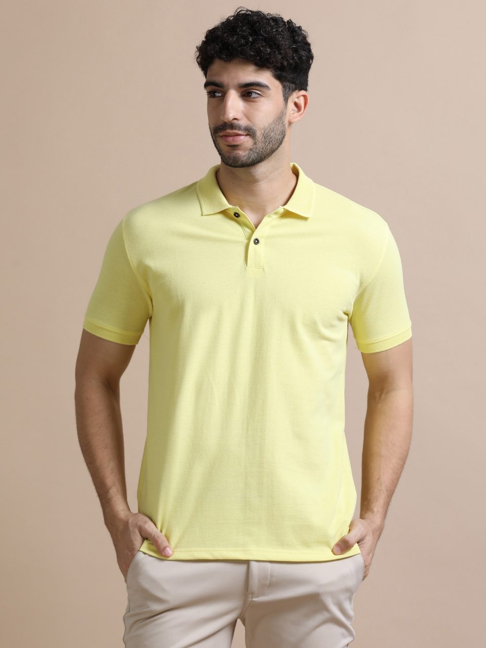 UBIQ Jacquard Yellow Polo Tshirt I Collar Tshirt I Sustainable Cotton Poly I 240 GSM