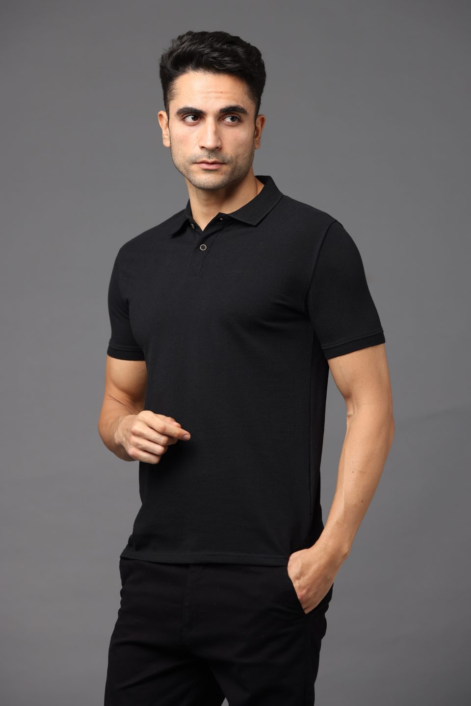 UBIQ Jacquard Polo Tshirt I Sustainable Cotton Poly I 240 GSM I Jet Black