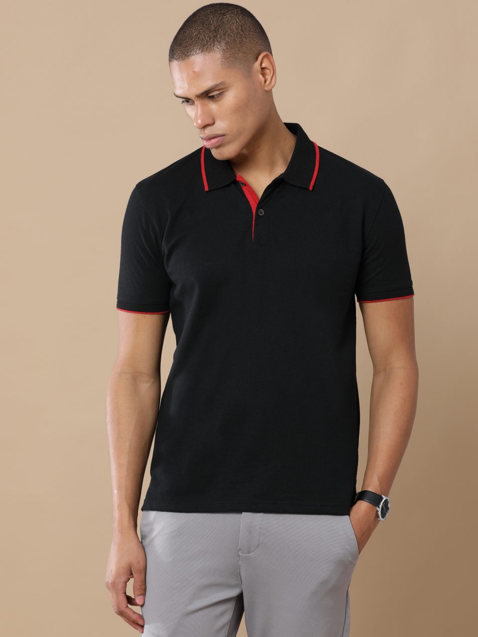 UBIQ Jacquard Black Polo Tshirt I Collar Tshirt I Sustainable Cotton Poly I 240 GSM