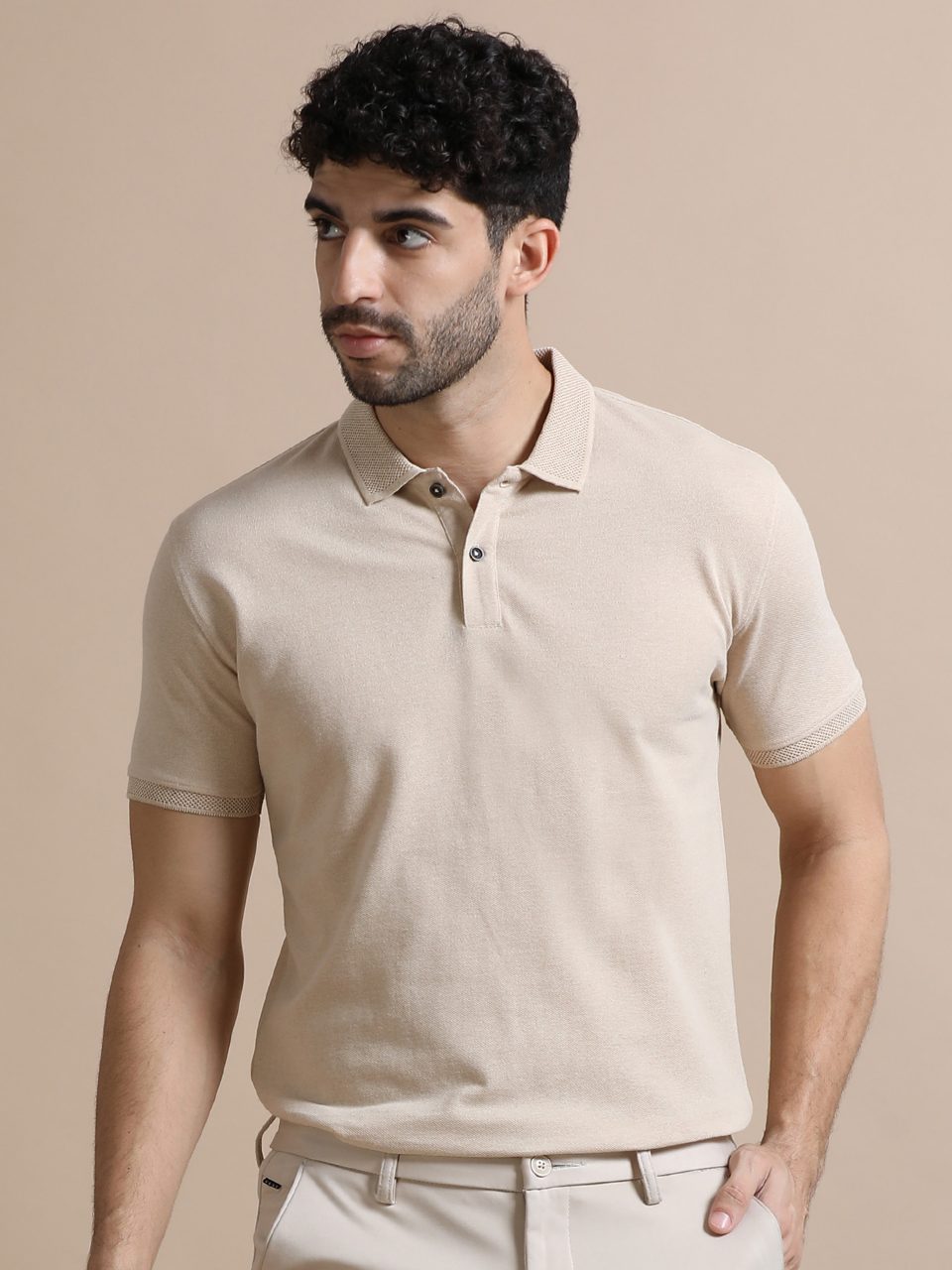 UBIQ Jacquard Polo Tshirt I Sustainable Cotton Poly I 240 GSM I Beige