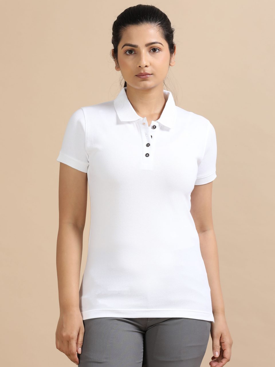 UBIQ Women Jacquard Polo Tshirt I Sustainable Cotton Poly I 240 GSM I White