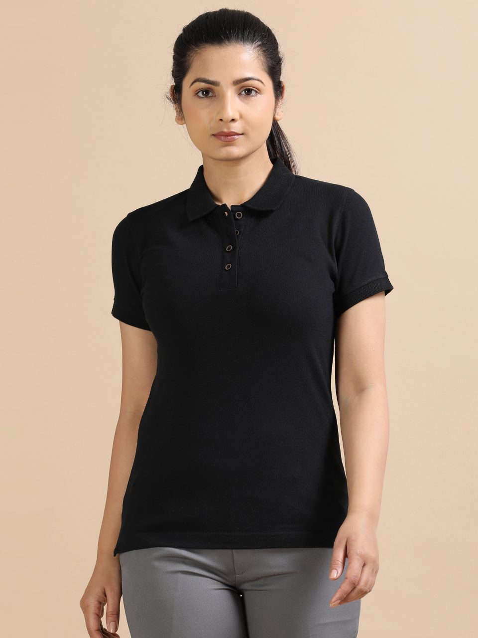 UBIQ Women Jacquard Polo Tshirt I Sustainable Cotton Poly I 240 GSM I Classical Black