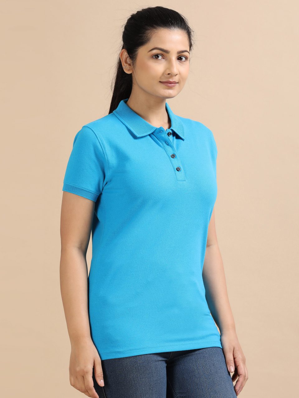 UBIQ Women Jacquard Polo Tshirt I Sustainable Cotton Poly I 240 GSM I l Aqua Blue